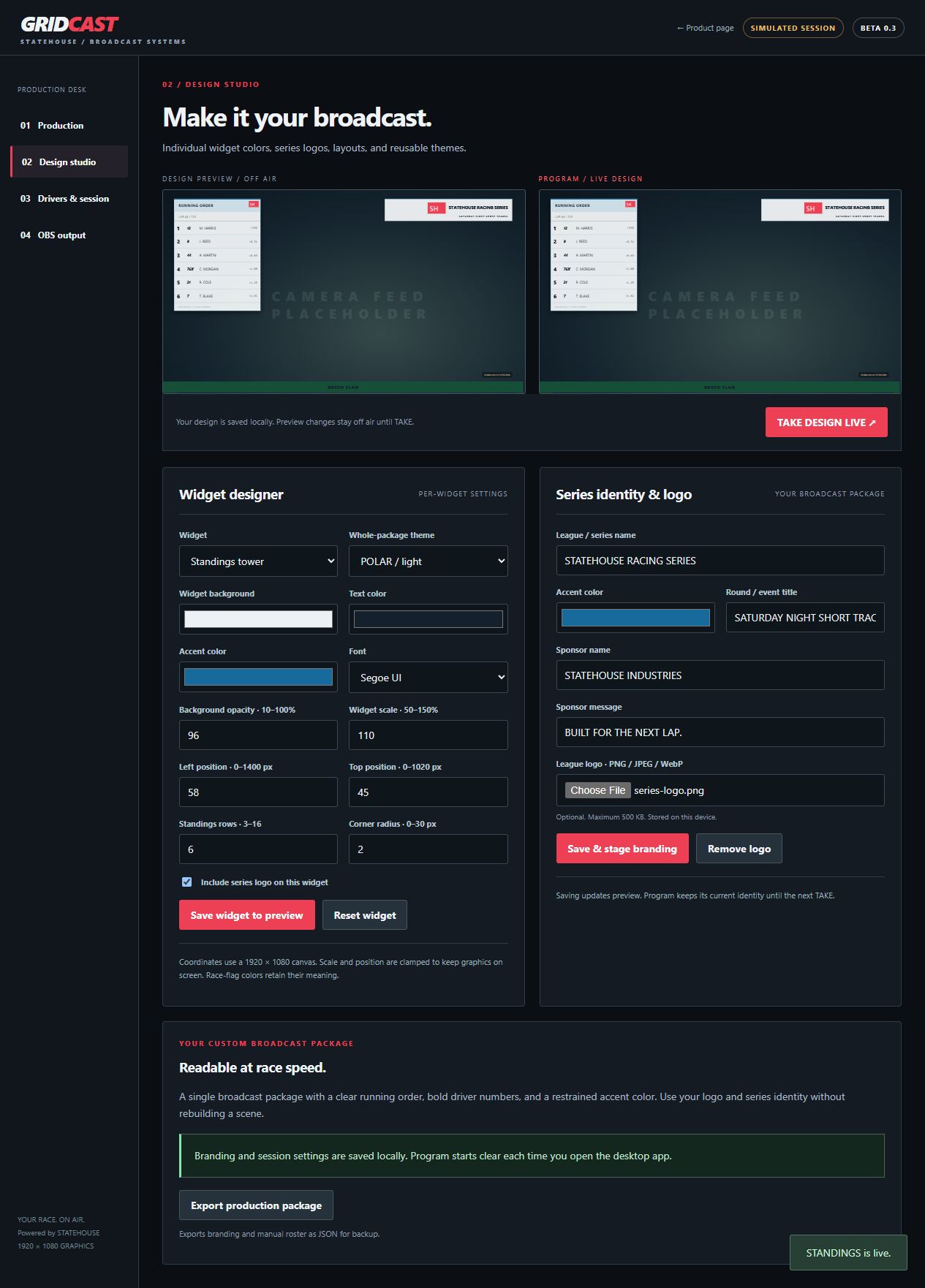 GRIDCAST early-beta desktop interface